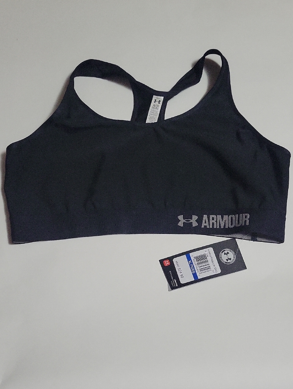 Under Armour Black Racerback Sports Bra with Silver Logo